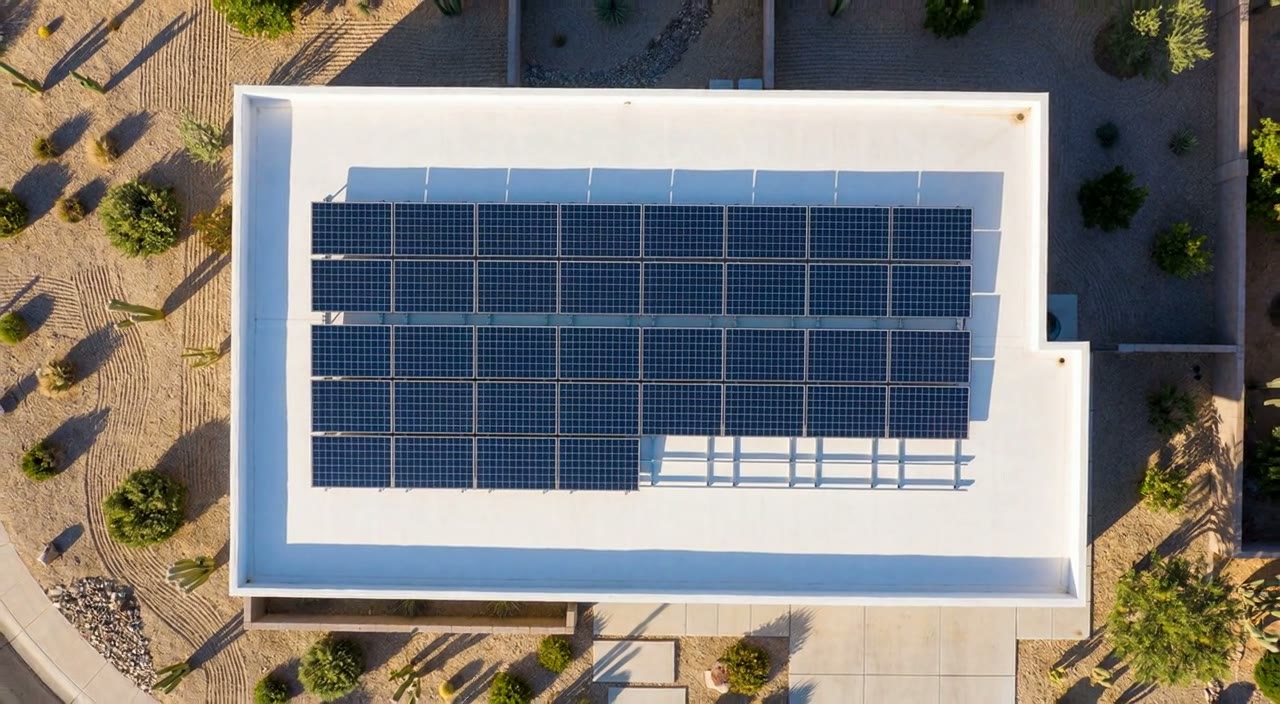 Paneles solares en techo de negocio